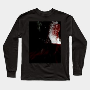 Portrait, digital collage, special processing. Vampire. Monster is looking on you, blood splatters. White and red, dim. Long Sleeve T-Shirt